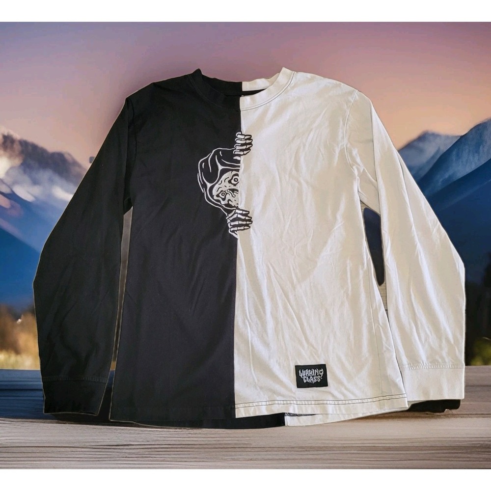 Lurking Class by Sketchy Tank Shirt Mens M Corner Split Black White Long Sleeve